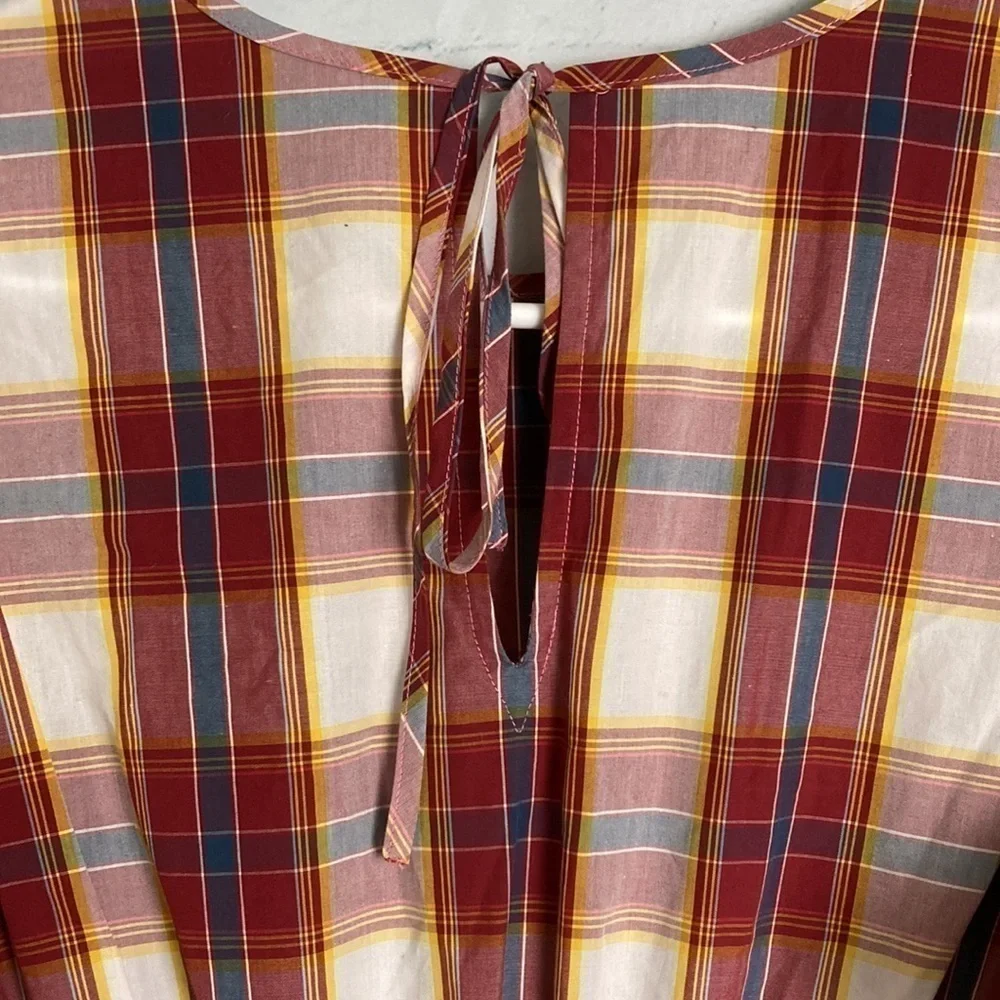 Something Navy NWOT Blanche Smocked Plaid Midi Dress Sz Small Classic Summer - Picture 11 of 16